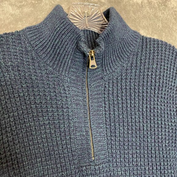 LL Bean Men Classic Preppy Heavy Waffle Knit 1/4 Pullover Mock Neck Sweater M - Picture 5 of 10